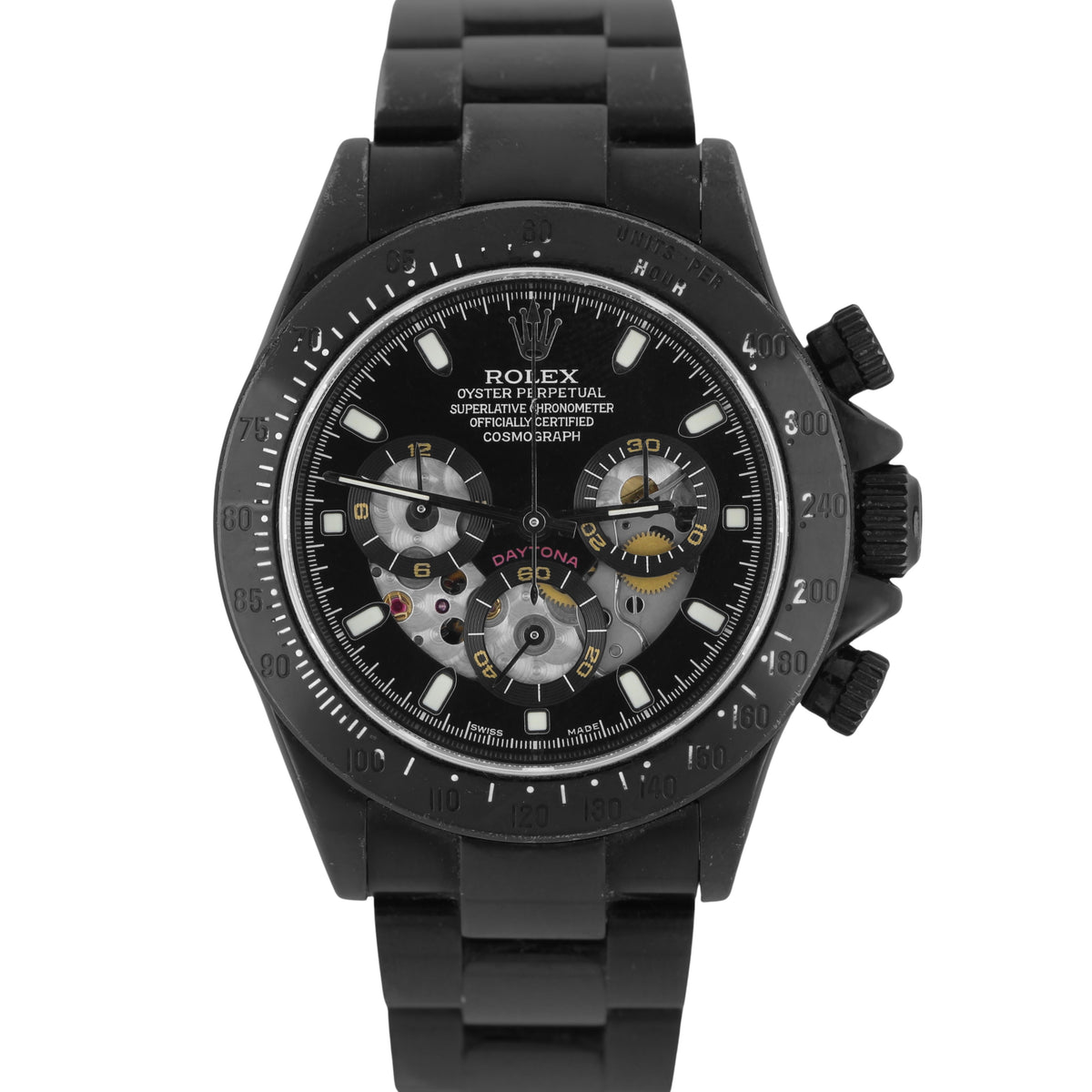 Rolex, Rolex Daytona, Daytona, Rolex Daytona Cosmograph, Daytona Cosmograph, Cosmograph, Rolex Black PVD, Black PVD, Rolex Black PVD Coated, Black PVD Coated, PVD Coated, PVD, Rolex Custom, Custom Rolex, Custom Rolex Daytona, Rolex Custom Black PVD, Custom Black PVD, Rolex Skeleton, Custom Skeleton, Rolex 116520, 116520