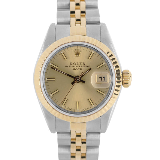 Rolex, Rolex Oyster Perpetual, Oyster Perpetual, Rolex Date, Date, Rolex Oyster Perpetual Date, Oyster Perpetual Date, Rolex 69173, 69173, Rolex Two-Tone, Two-Tone Date, Rolex Champagne, Champagne Dial, Rolex Lady Date, Lady Date, Vintage Rolex, Vintage Rolex Date