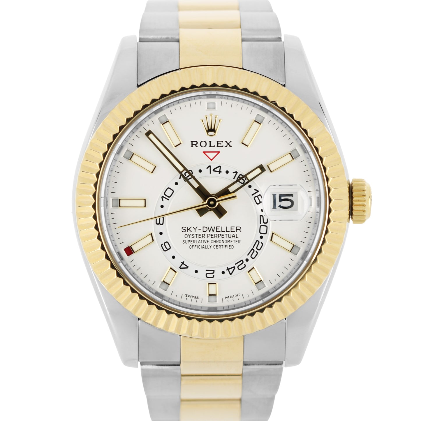 Rolex, Rolex Sky-Dweller, Sky-Dweller, Rolex Two-Tone, Two-Tone, Rolex 18k Gold, 18k Gold, Rolex Fluted, Fluted Bezel, Rolex Oyster, Oyster Bracelet, Rolex White Sky-Dweller, White Sky-Dweller, Rolex 326933, 326933