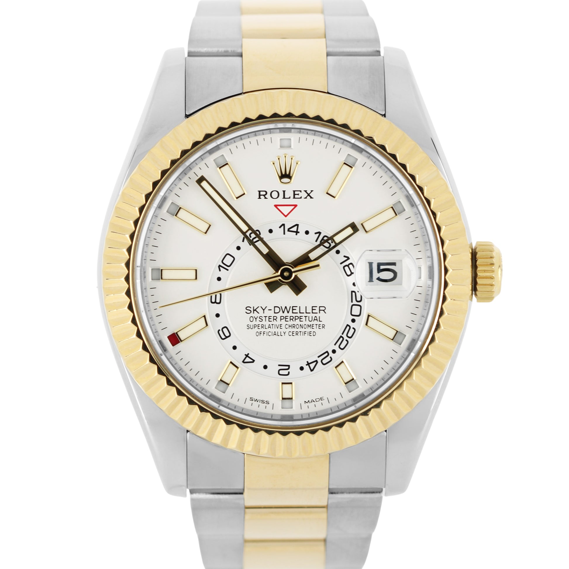 Rolex, Rolex Sky-Dweller, Sky-Dweller, Rolex Two-Tone, Two-Tone, Rolex 18k Gold, 18k Gold, Rolex Fluted, Fluted Bezel, Rolex Oyster, Oyster Bracelet, Rolex White Sky-Dweller, White Sky-Dweller, Rolex 326933, 326933