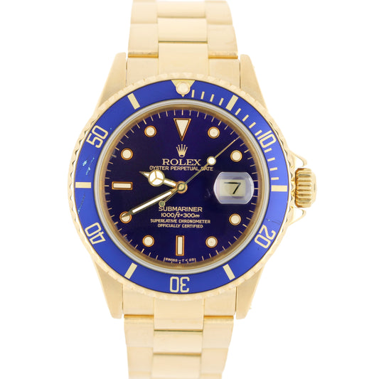 Rolex, Rolex Submariner, Submariner, Rolex Submariner Date, Submariner Date, Role 18k Yellow Gold, Yellow Gold Submariner, Blue Submariner, Purple Submariner, Rolex 16808, 16808