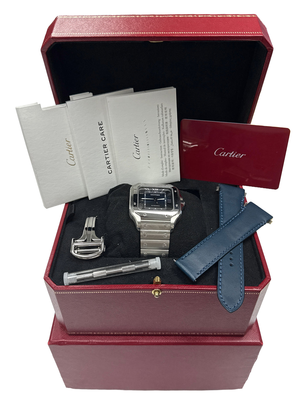 Unworn 2021 Cartier Santos 4072 WSSA0030 39.8mm Blue Roman Steel Box Papers