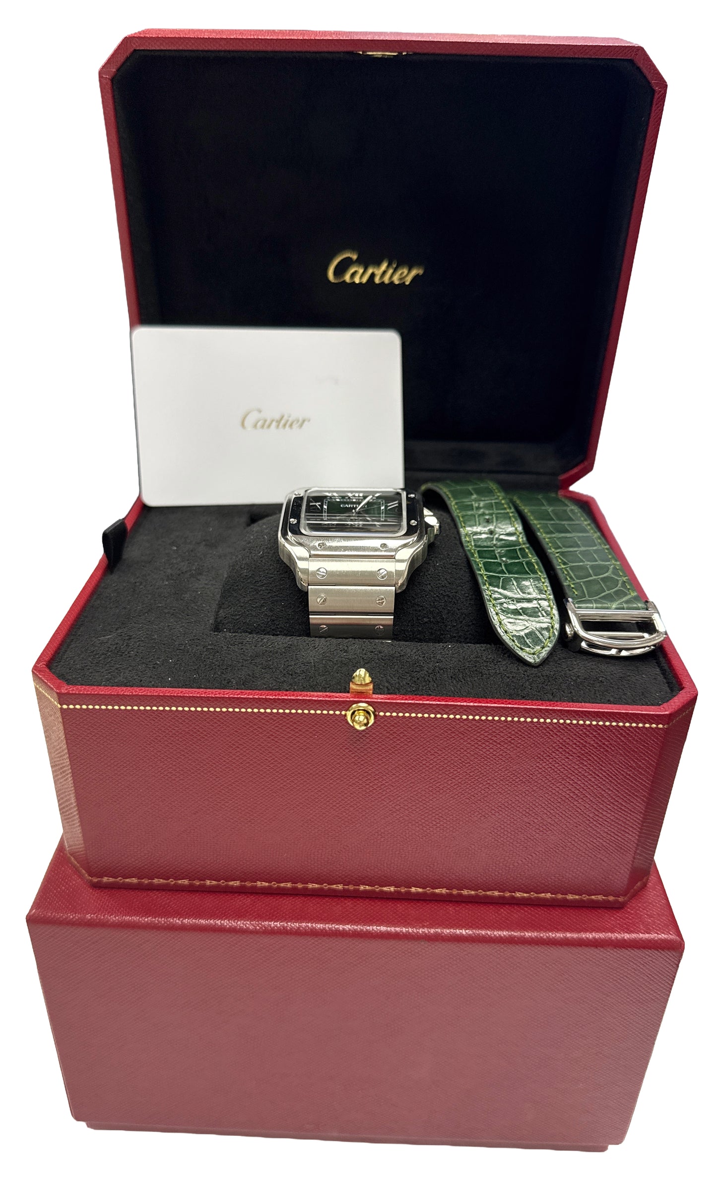 2024 PAPERS Cartier Santos-Dumont GREEN Stainless Steel WSSA0062 4072 39.8mm BOX