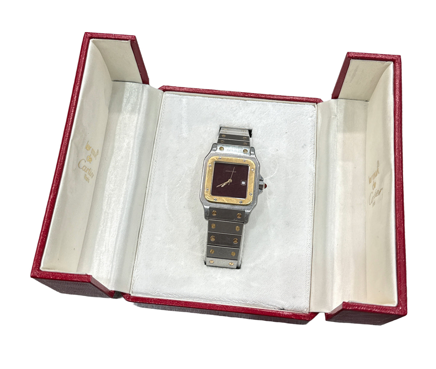 UNPOLISHED Cartier Santos Carree RED 18k Gold Steel Automatic 29mmX41mm 2961 BOX