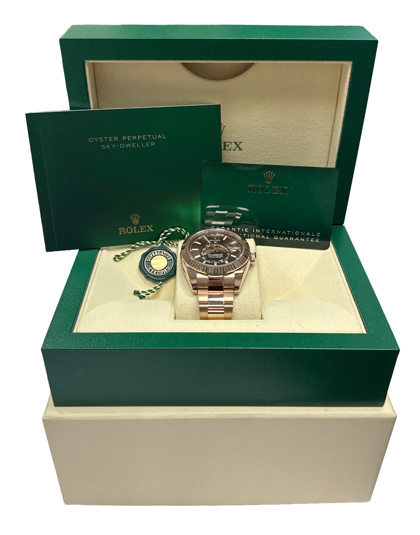 2021 PAPERS Rolex Sky-Dweller 18K Rose Gold CHOCOLATE Brown 42mm 326935 BOX