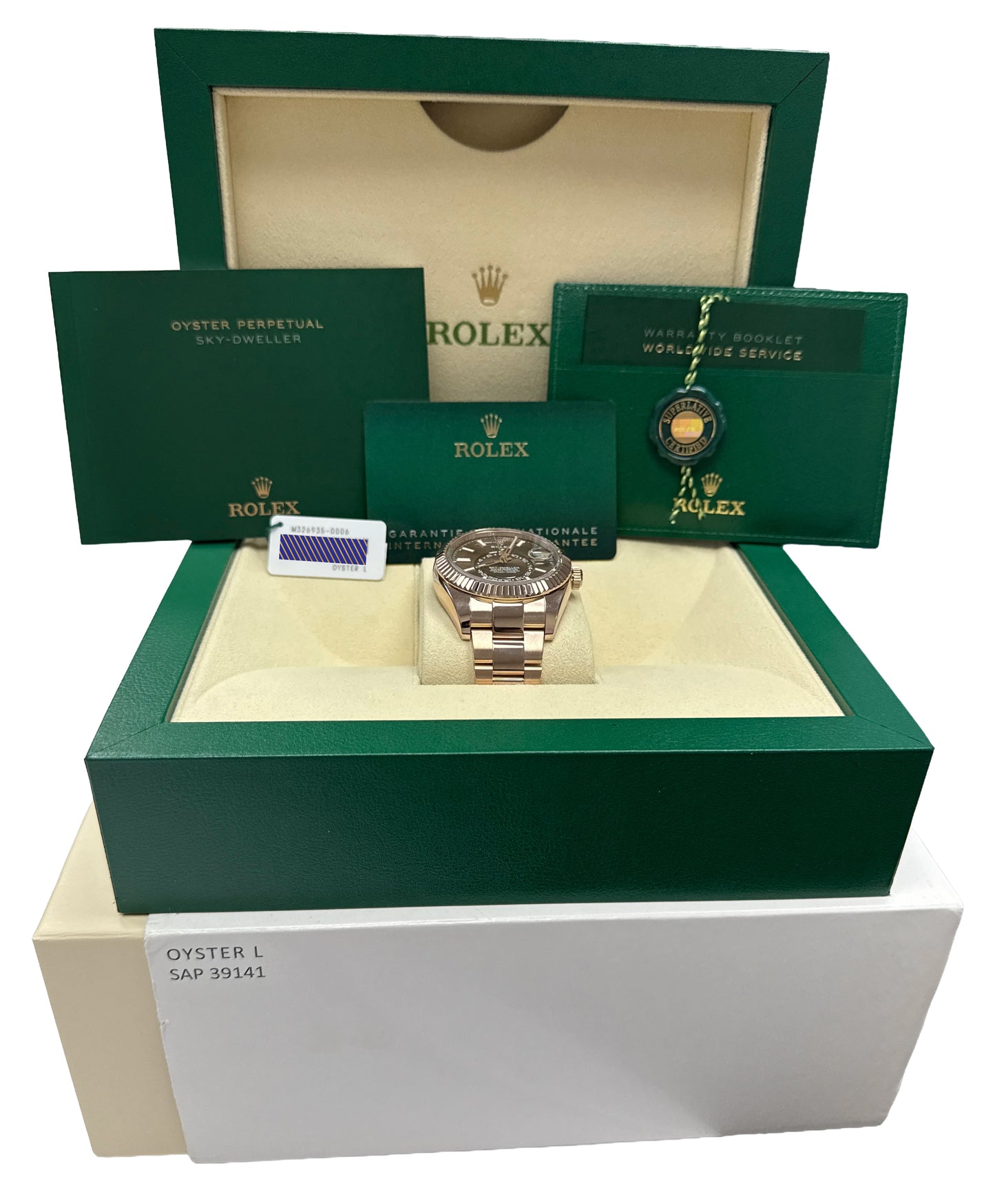 2022 PAPERS Rolex Sky-Dweller 18K Rose Gold CHOCOLATE Brown 42mm 326935 BOX