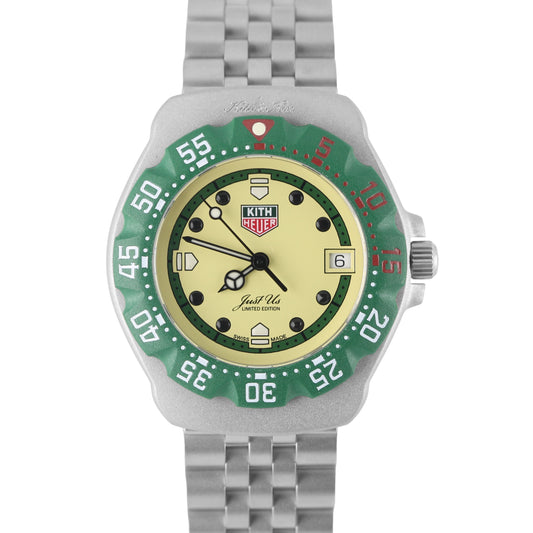 Tag, Tag Heuer, KITH, KITH Heuer, Tag Heuer Formula 1, Formula 1, KITH Formula 1, KITH Just Us, Just Us, Tag Heuer Green Bezel, Green Bezel, Tag Heuer KITH Green Bezel, Tag Heuer Eggshell, Tag Heuer KITH Eggshell, Tag Heuer WA121N.BA0023, WA121N.BA0023, Tag Heuer KITH WA121N.BA0023, KITH WA121N.BA0023, Tag Heuer WA121N, Tag Heuer KITH WA121N, KITH WA121N, WA121N