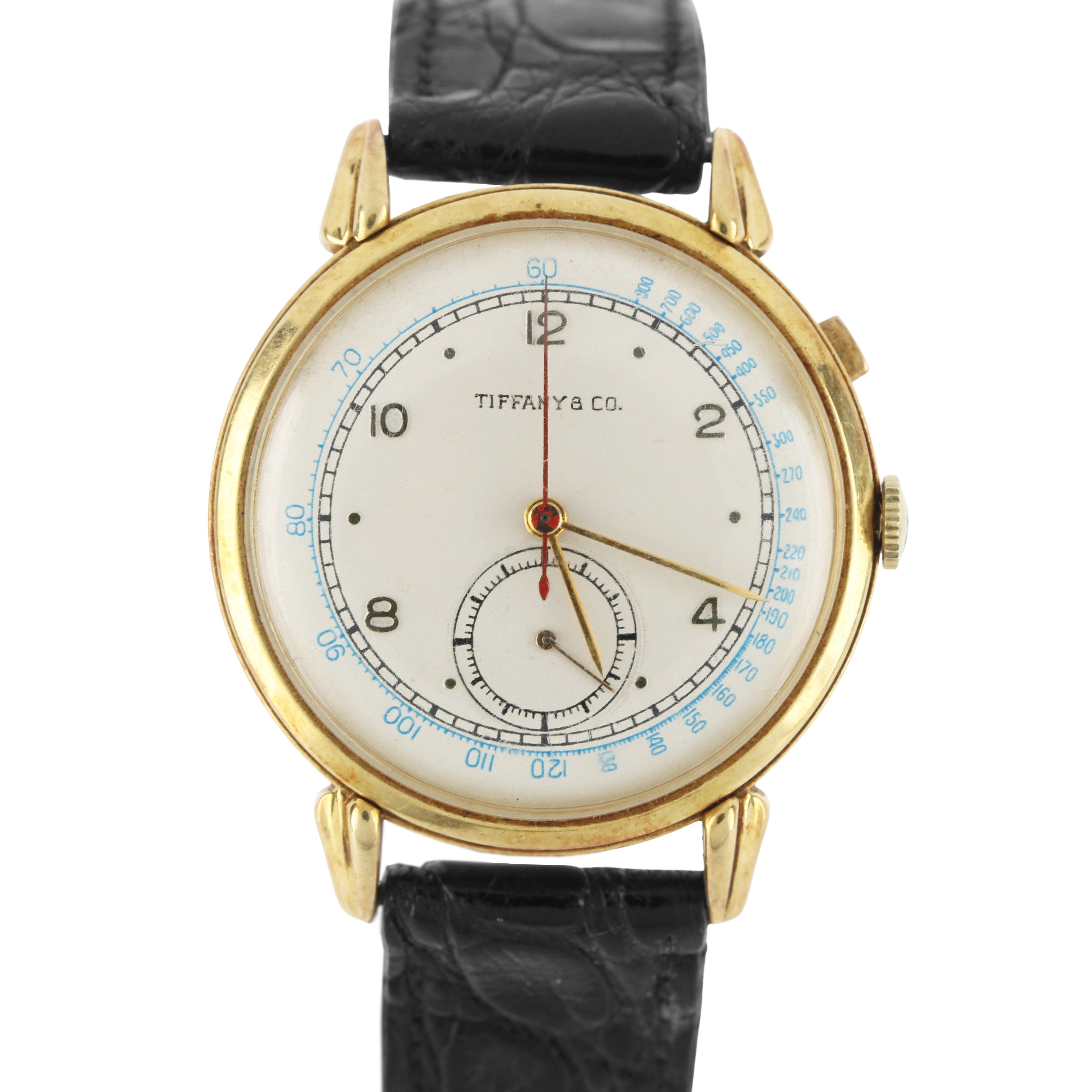 VINTAGE Tiffany & Co Chronograph 14k Yellow Gold Silver 35mm 44870