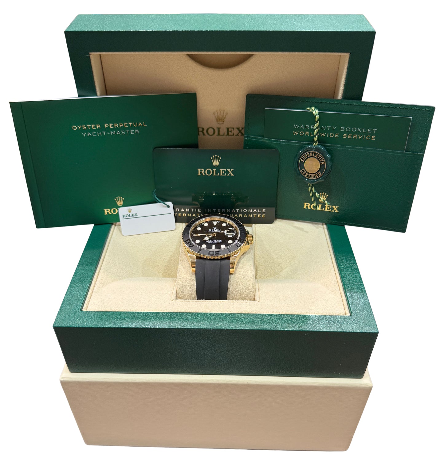 2023 PAPERS Rolex Yacht-Master 18K Yellow Gold Oysterflex 42mm 226658 Watch BOX