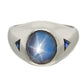 Men's Modern 7ct Blue Star Sapphire Band Ring  - 18k White Gold | Size 10.5