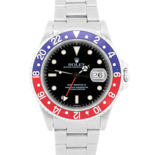 1999 Rolex GMT-Master II 16710 40mm Pepsi Red Blue Black Steel Swiss-Only Box