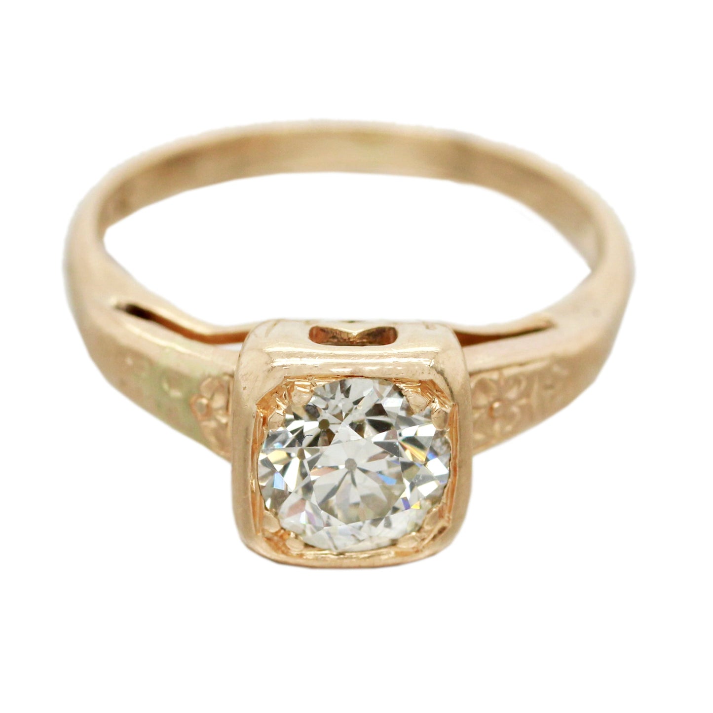 Antique 0.50ct Diamond Solitaire Ring | Square Bezel Set - 14k Yellow Gold