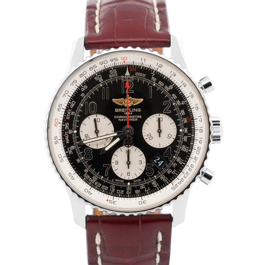 PAPERS Breitling Navitimer B01 43mm Steel BLACK Chronograph Watch AB0120 BOX