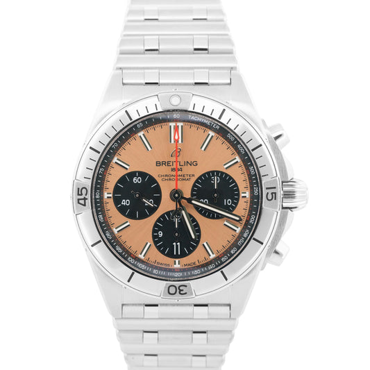 2021 PAPERS Breitling Chronomat B01 SALMON Stainless Steel 42mm AB0134 BOX