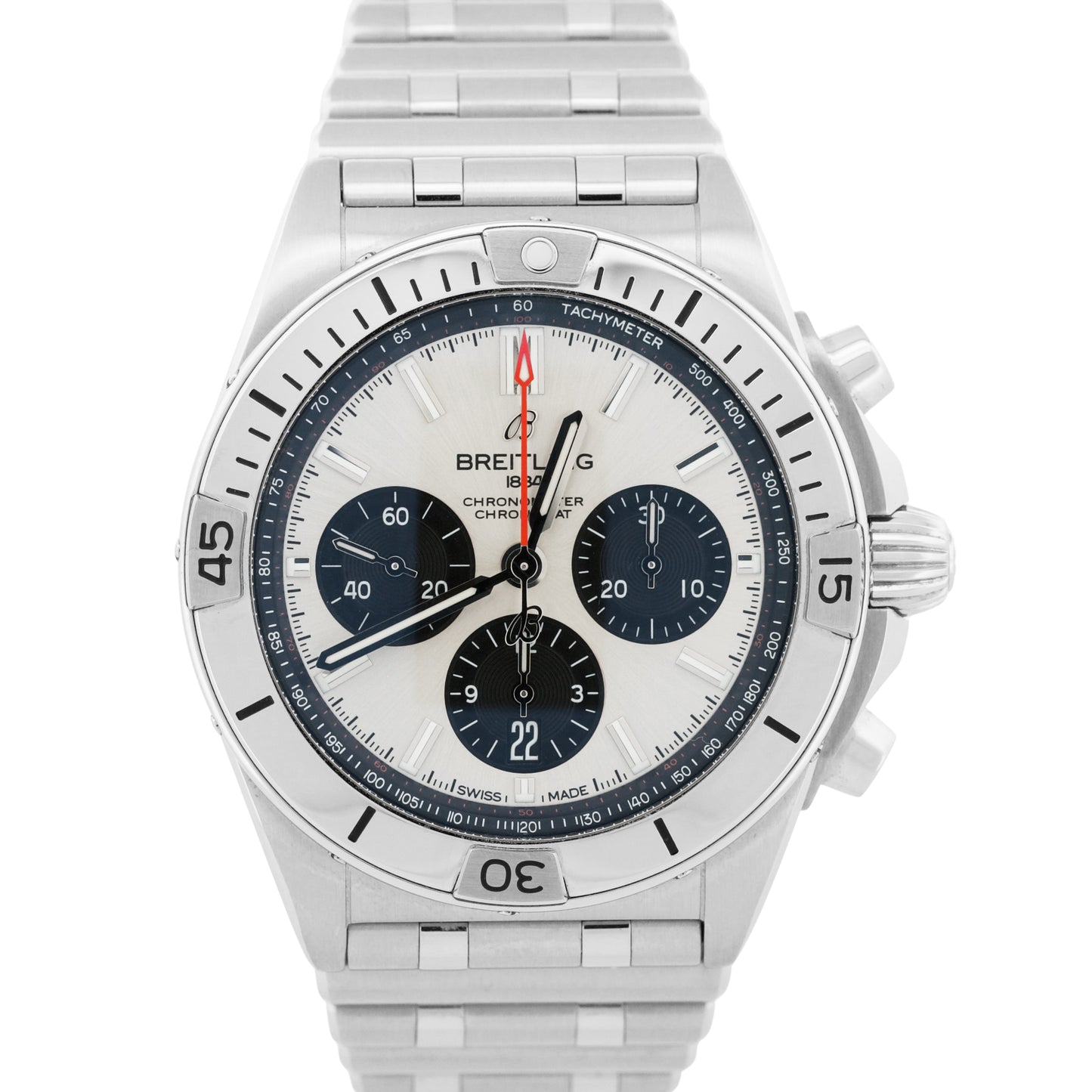 Breitling Chronomat B01 SILVER Stainless Steel Chronograph 42mm AB0134 BOX
