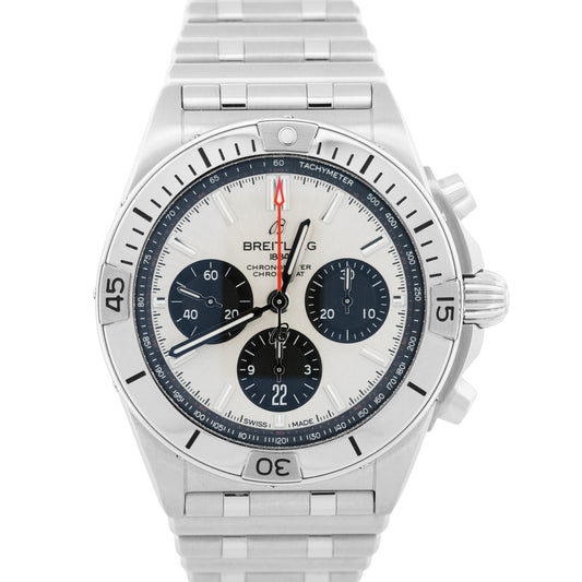 Breitling Chronomat B01 SILVER Stainless Steel Chronograph 42mm AB0134 BOX