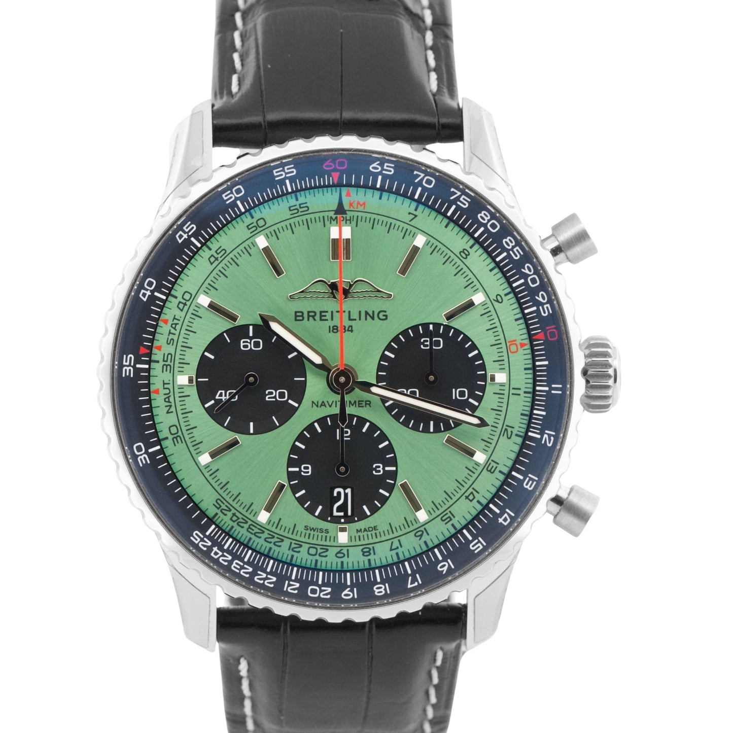 2022 PAPERS Breitling Navitimer B01 TEAL Green 43mm Stainless Leather AB0138 BOX