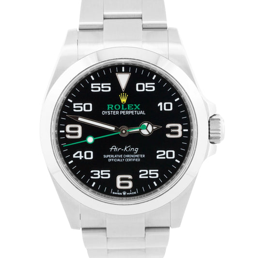 UNPOLISHED 2023 PAPERS Rolex Air-King 40mm Green BLACK Steel Watch 126900 BOX