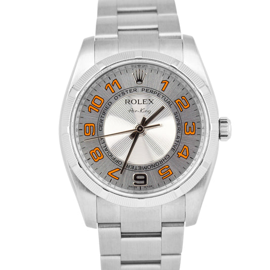 MINT Rolex Air-King Silver Orange CONCENTRIC Steel 34mm PAPERS 114210 Watch B+P