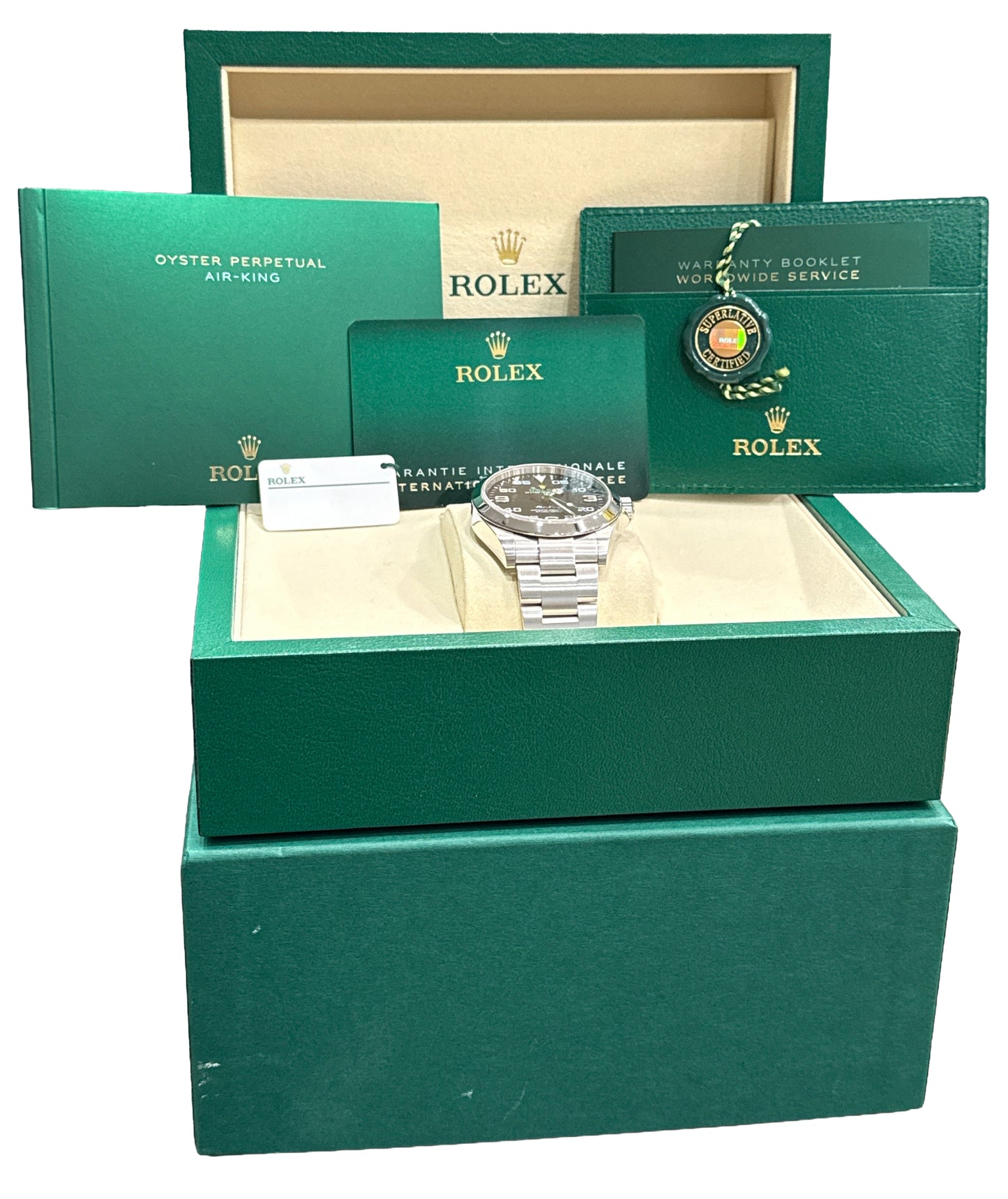 2025 PAPERS Rolex Air-King 40mm Green BLACK Stainless Steel Watch 126900 BOX