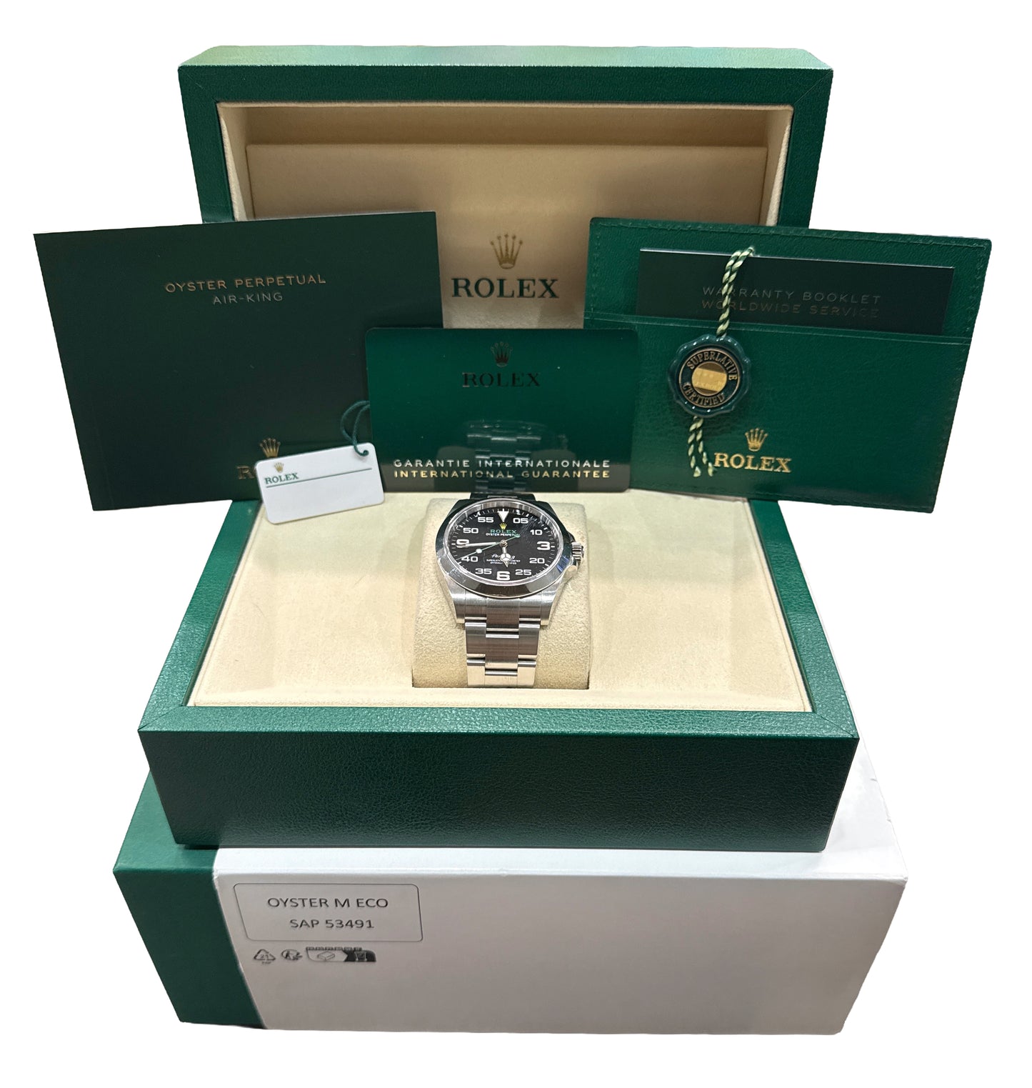 2025 PAPERS Rolex Air-King 40mm Green BLACK Stainless Steel Watch 126900 BOX