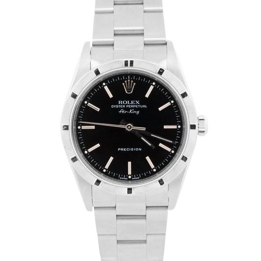 PAPERS Rolex Oyster Perpetual Air-King BLACK 14010 Stainless Steel 34mm BOX
