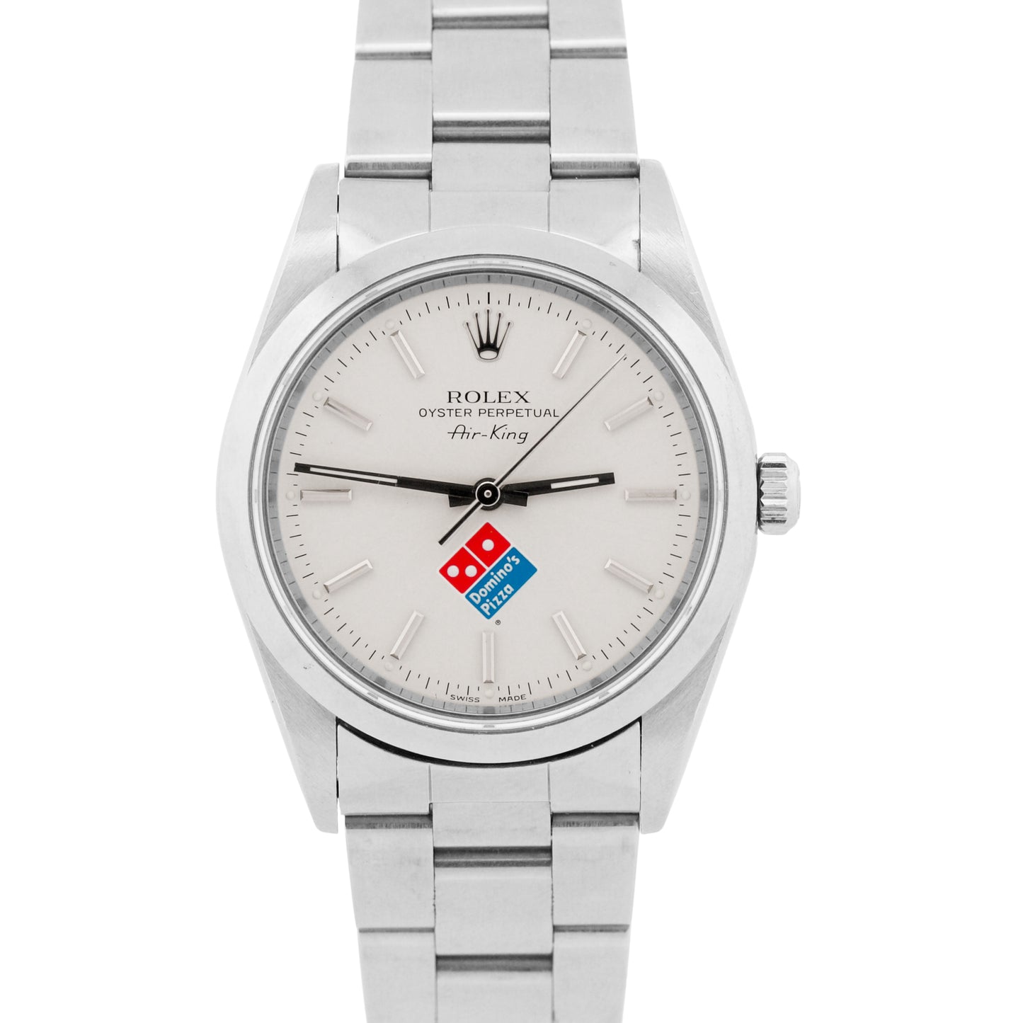 UNPOLISHED 1999 Rolex Oyster Perpetual Air-King SILVER DOMINOS Steel 34mm 14000