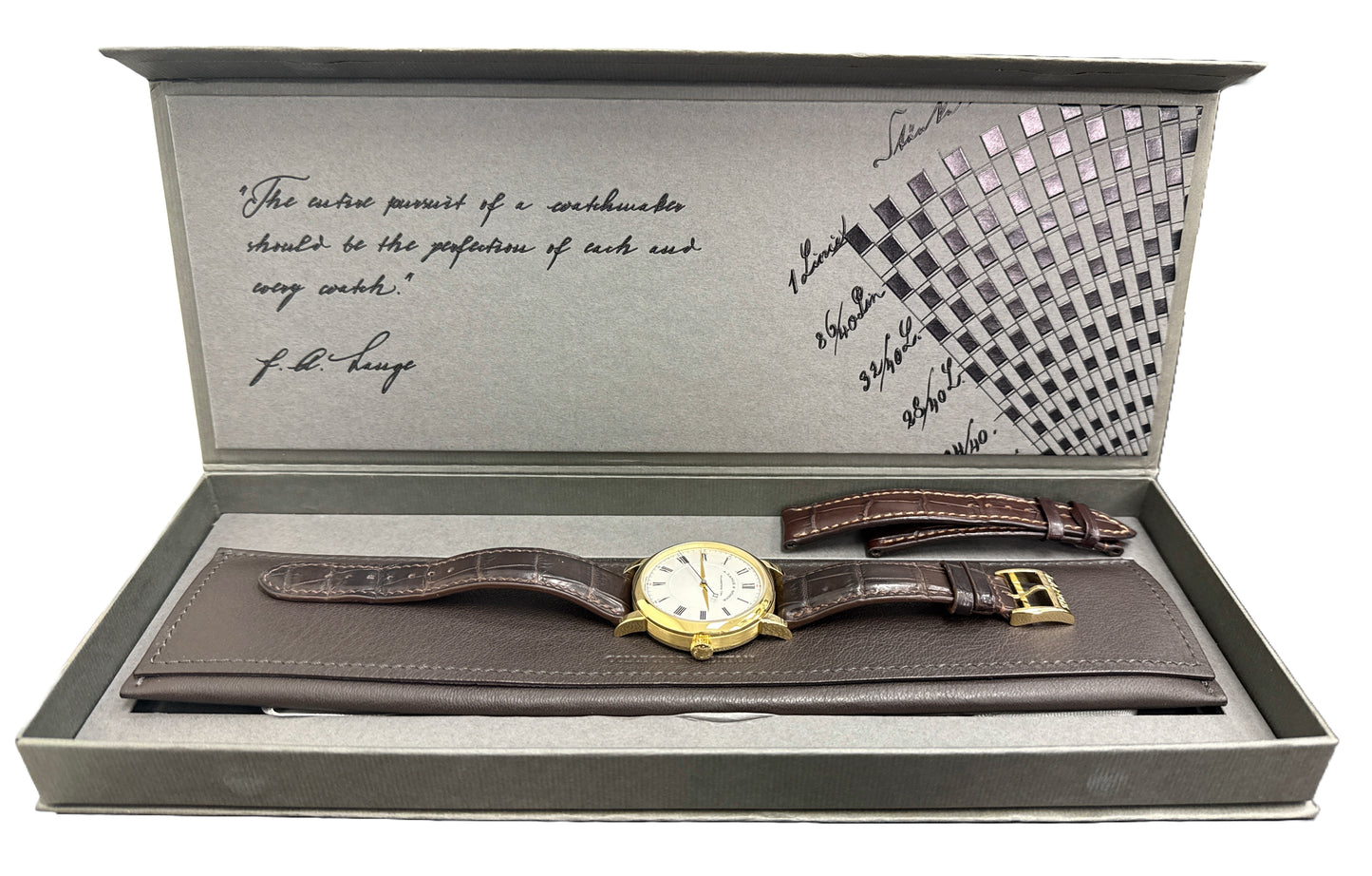 A. Lange & Sohne Richard Lange SILVER 18K Gold Leather Manual 40.5mm 232.021 BOX