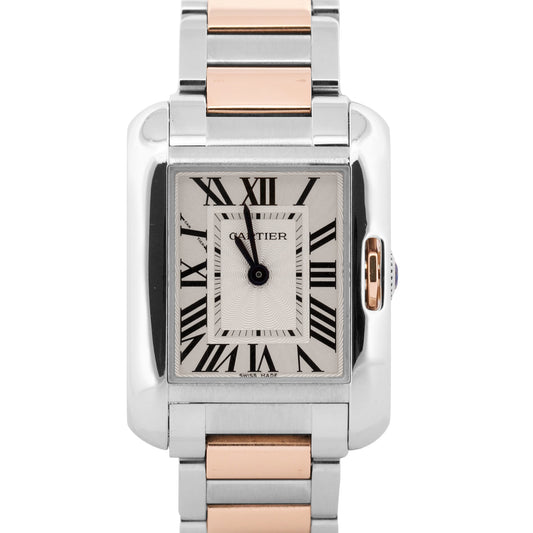 Cartier Tank Anglaise SILVER 23mm Two-Tone 18K Rose Gold Steel 3485 / W5310019