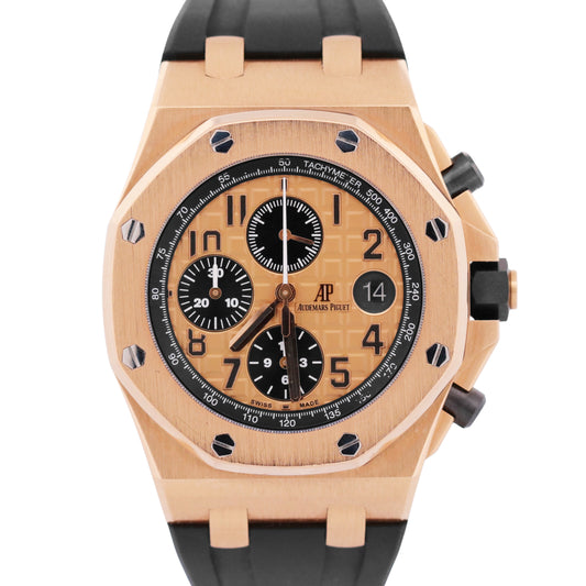 PAPERS Audemars Piguet Royal Oak Offshore CHAMPAGNE Black 18K 42mm 26470OR BOX