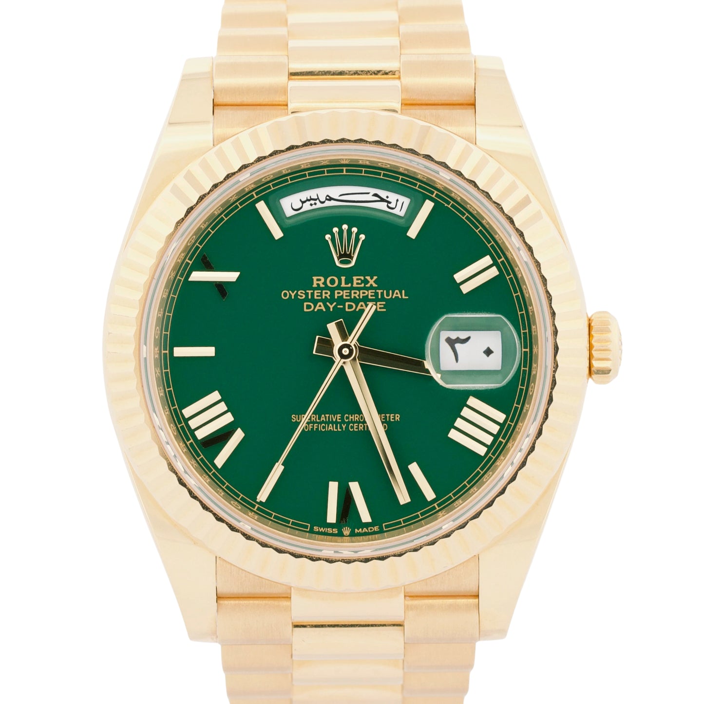 2023 PAPERS Rolex Day-Date President 40mm ARABIC GREEN ROMAN 18K Gold 228238 BOX