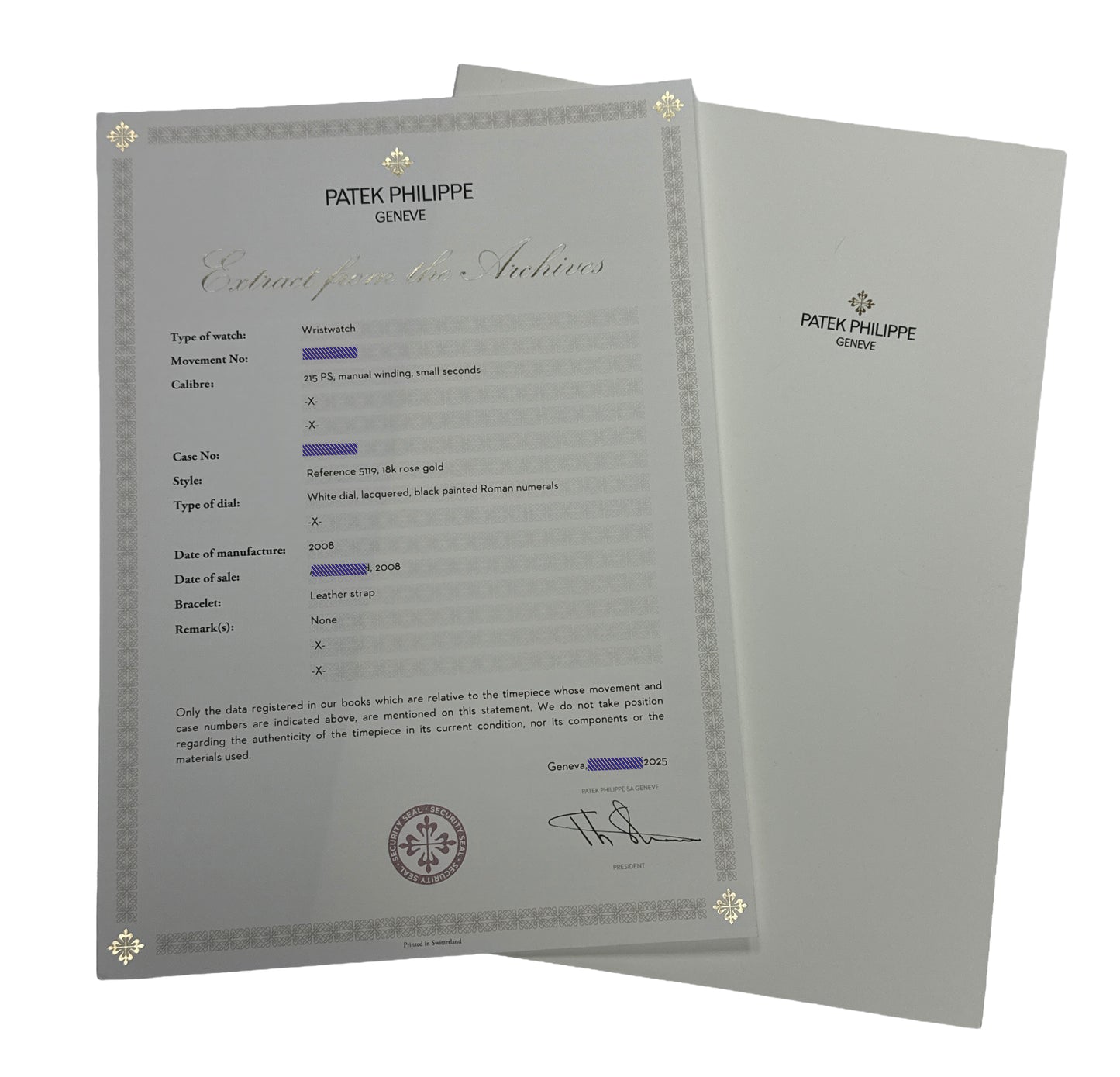 JULY 2026 SERVICE Patek Philippe Calatrava White HOBNAIL 18K ARCHIVES 36mm 5119R