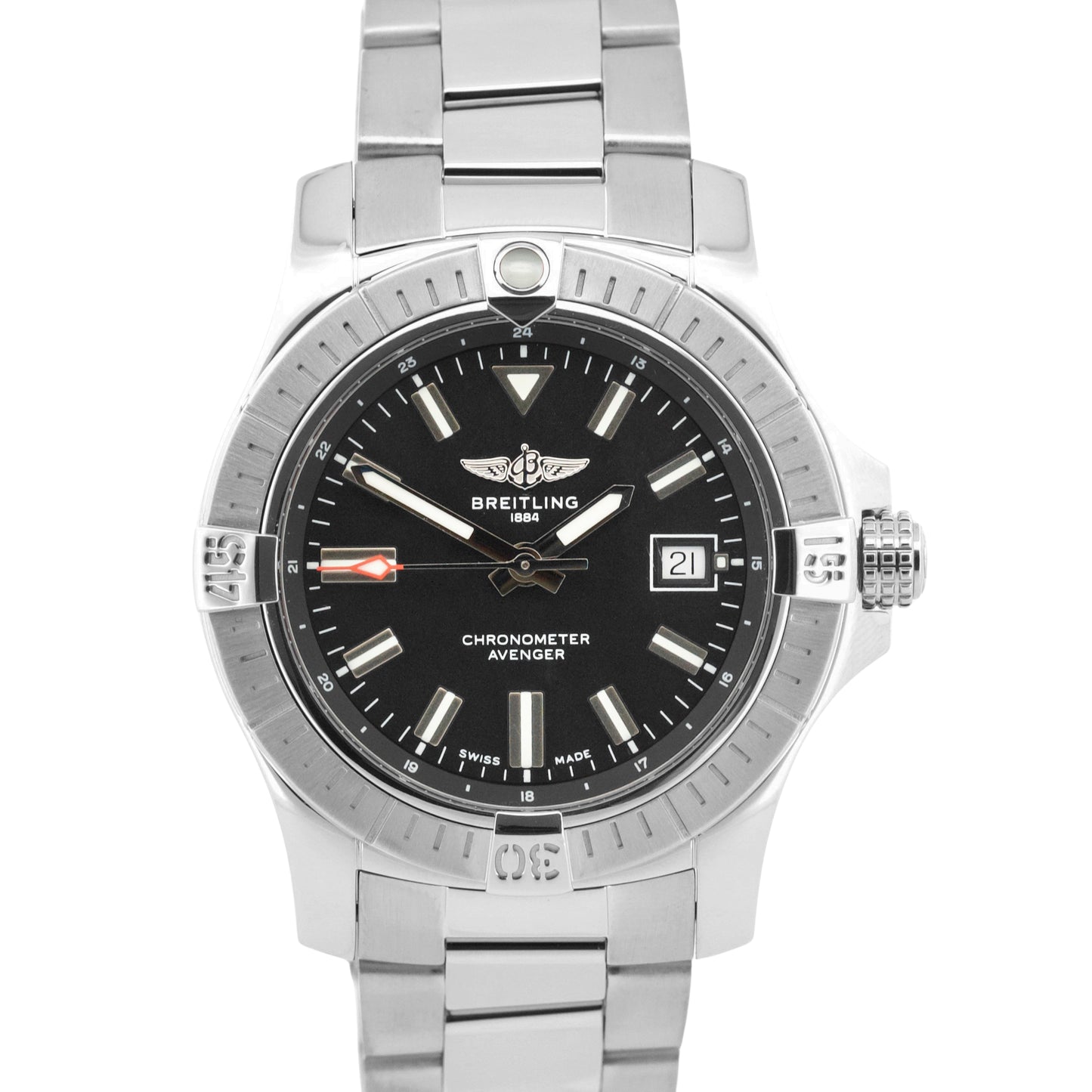 2020 PAPERS Breitling Avenger 43 BLACK Stainless Steel 43mm Watch A17318 BOX