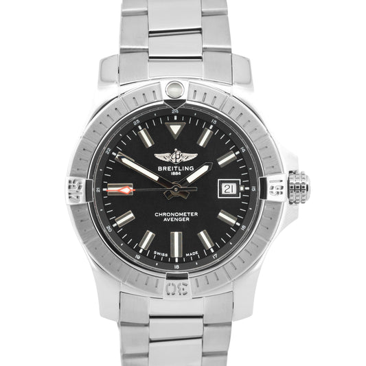 2020 PAPERS Breitling Avenger 43 BLACK Stainless Steel 43mm Watch A17318 BOX