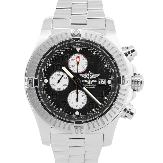 Breitling Super Avenger BLACK Chronograph 48mm Stainless Steel Watch A13370 BOX