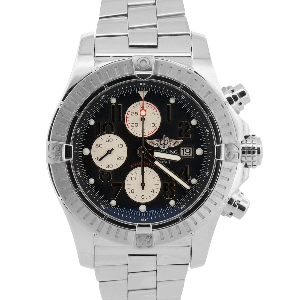 Breitling Super Avenger A13370 Chronograph Black 48mm Stainless Steel Box Papers