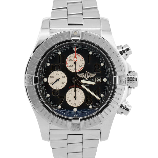 Breitling Super Avenger A13370 Chronograph Black 48mm Stainless Steel Box Papers