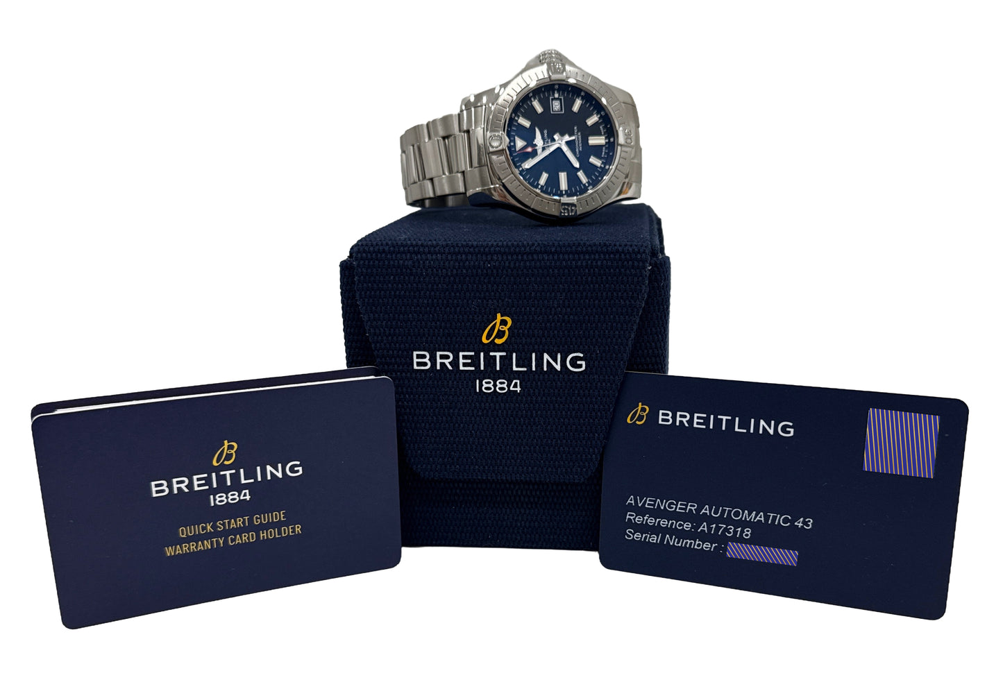 2020 PAPERS Breitling Avenger 43 BLACK Stainless Steel 43mm Watch A17318 BOX
