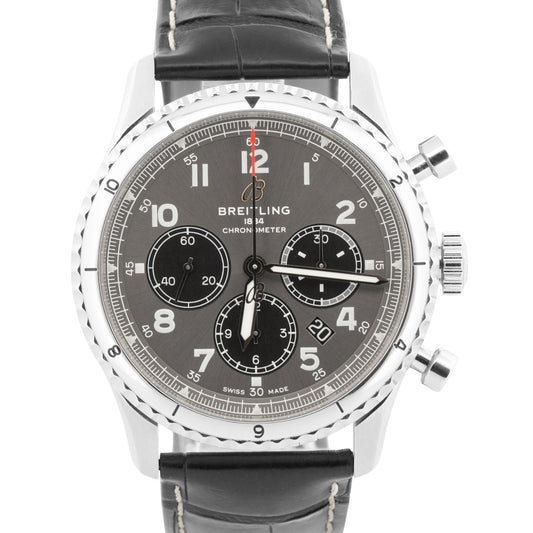 Breitling Aviator AB0119 B01 Chronograph Rhodium Leather Steel 43mm Box Papers
