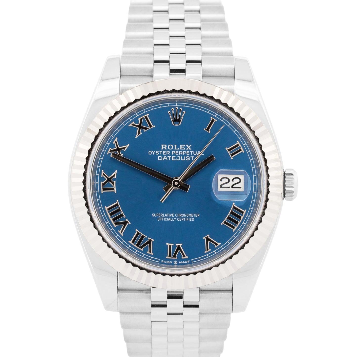 PAPERS Rolex DateJust 41mm AZZURRO BLUE ROMAN 18K Gold Steel JUBILEE 126334 BOX