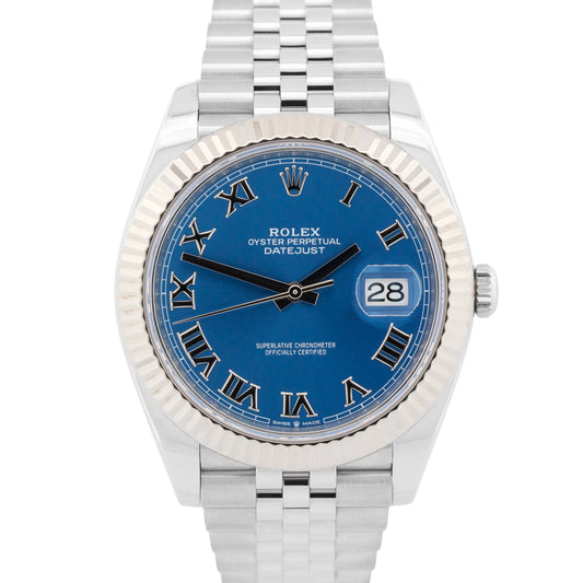 2023 PAPERS Rolex DateJust 41mm AZZURRO BLUE ROMAN 18K Steel JUBILEE 126334 BOX