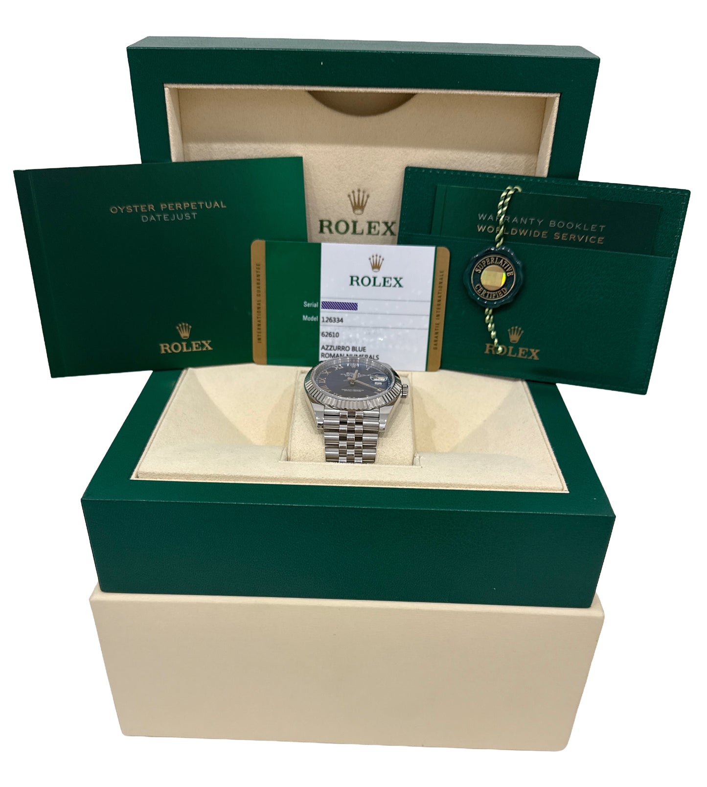 PAPERS Rolex DateJust 41mm AZZURRO BLUE ROMAN 18K Gold Steel JUBILEE 126334 BOX