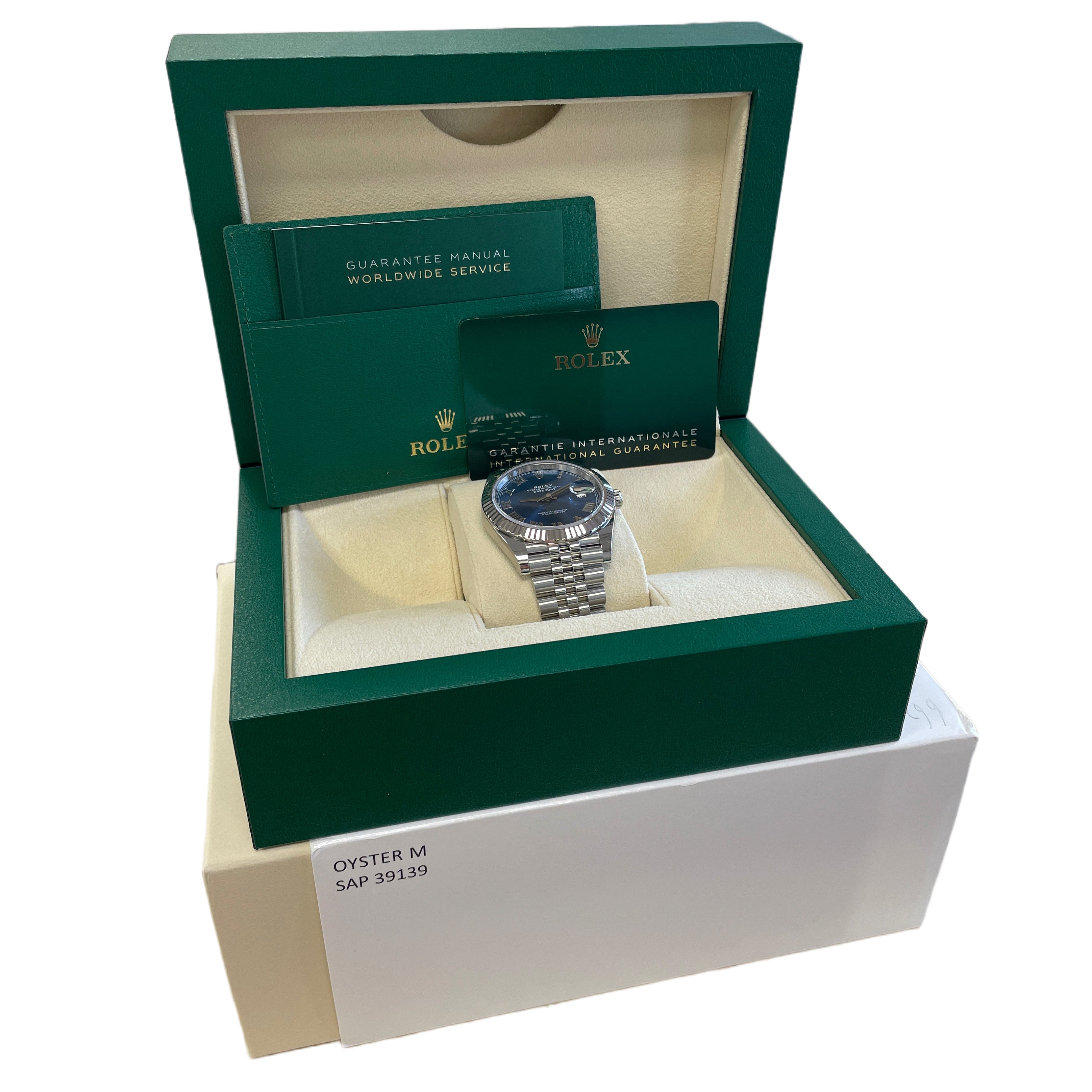 MINT 2022 PAPERS Rolex DateJust 41 AZZURRO BLUE Roman Fluted