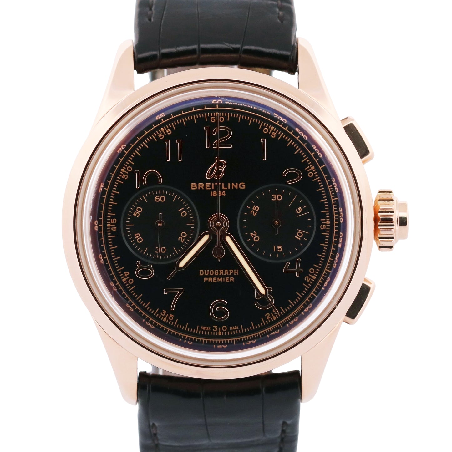 2021 PAPERS Breitling Premier B15 Duograph 18K Rose Gold 42mm Leather RB1510 BOX