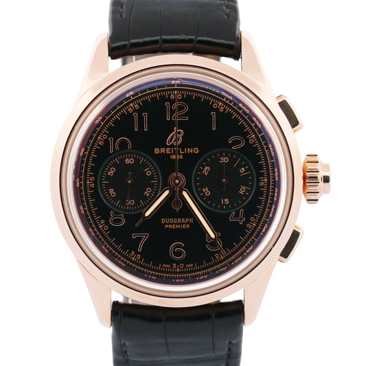 2021 PAPERS Breitling Premier B15 Duograph 18K Rose Gold 42mm Leather RB1510 BOX