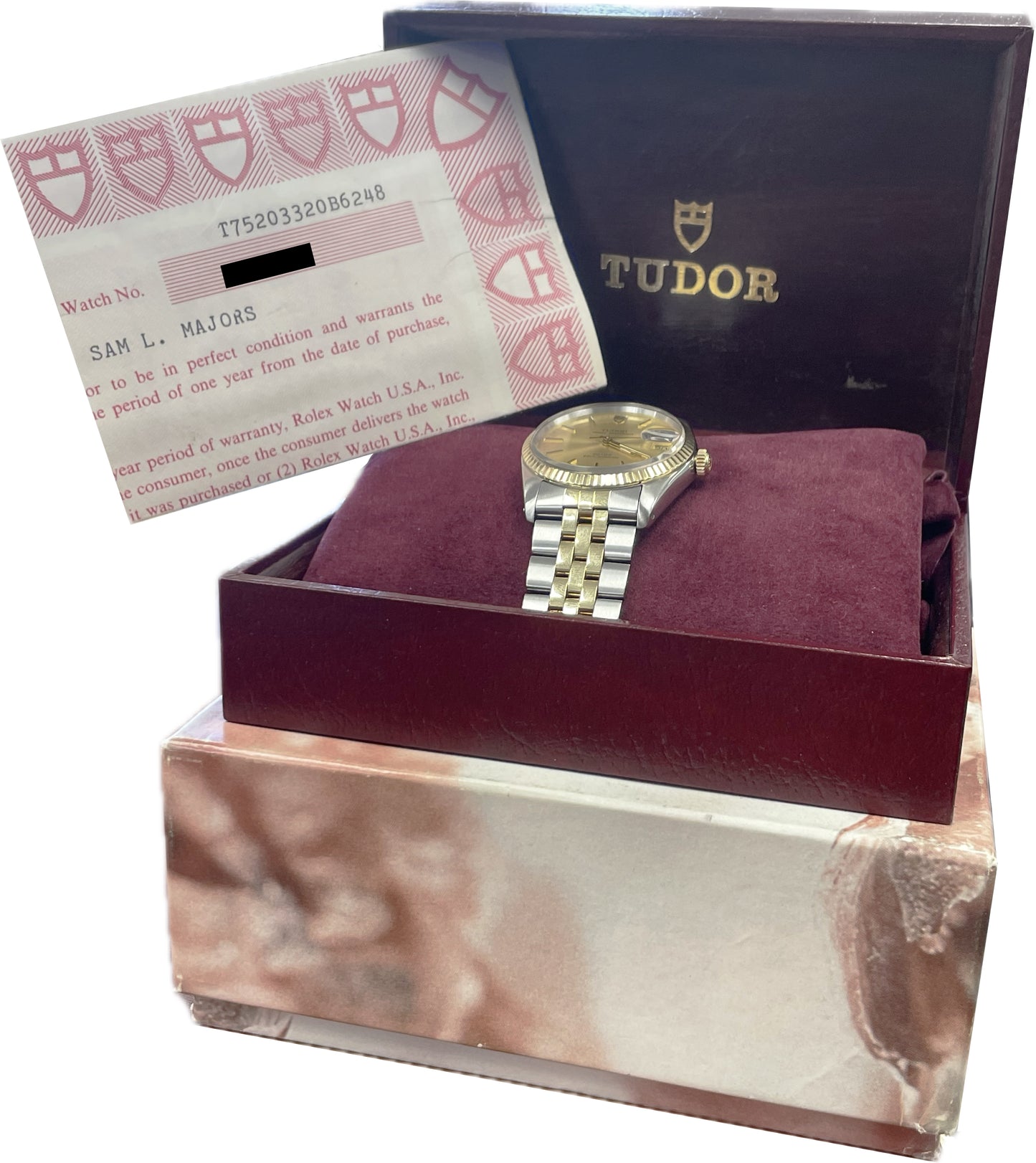 1988 Tudor Prince Oysterdate PAPERS Champagne 18K Gold 34mm 75203 Watch B+P