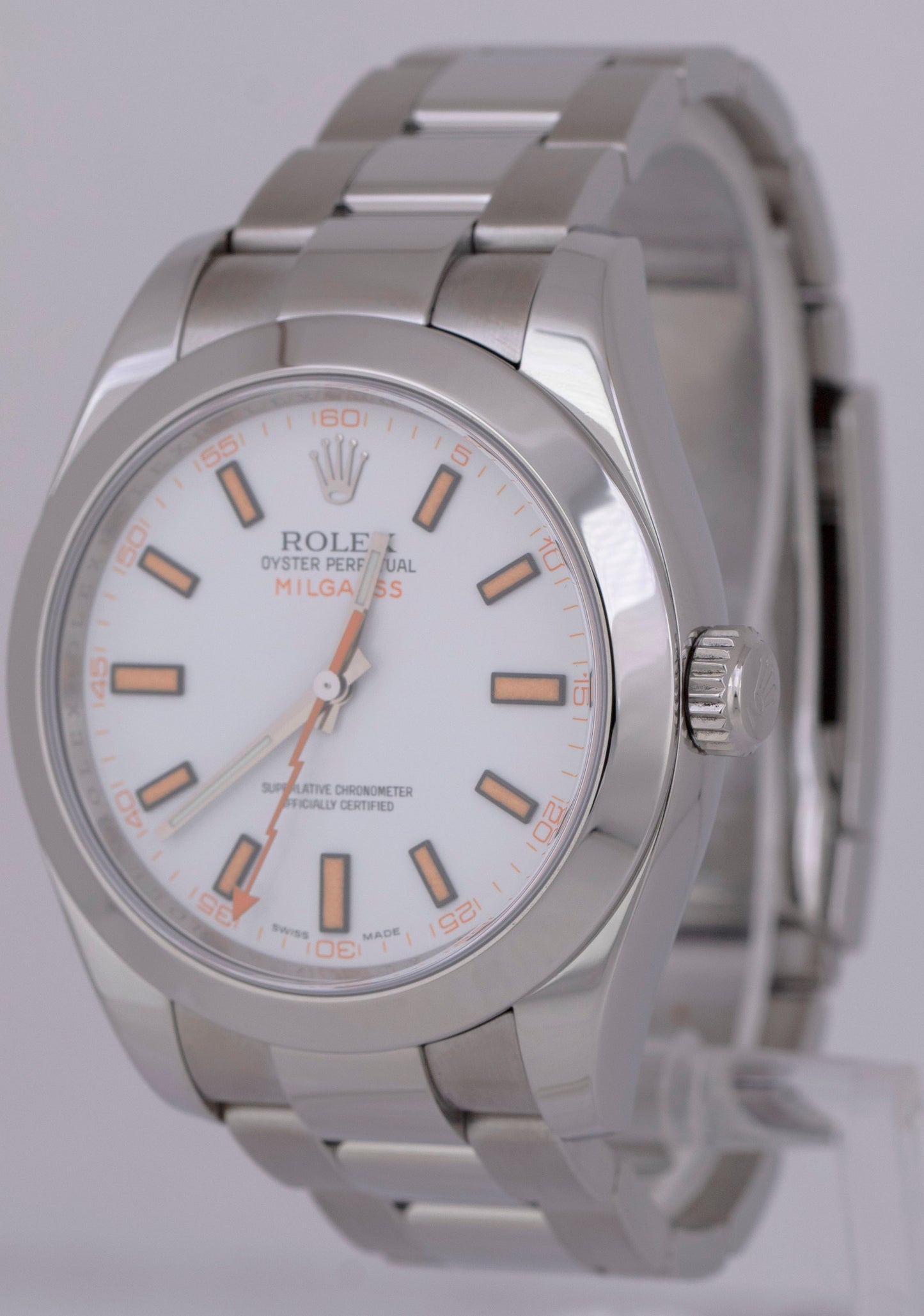 MINT Rolex Milgauss White Orange Stainless Steel 40mm Automatic Watch 116400