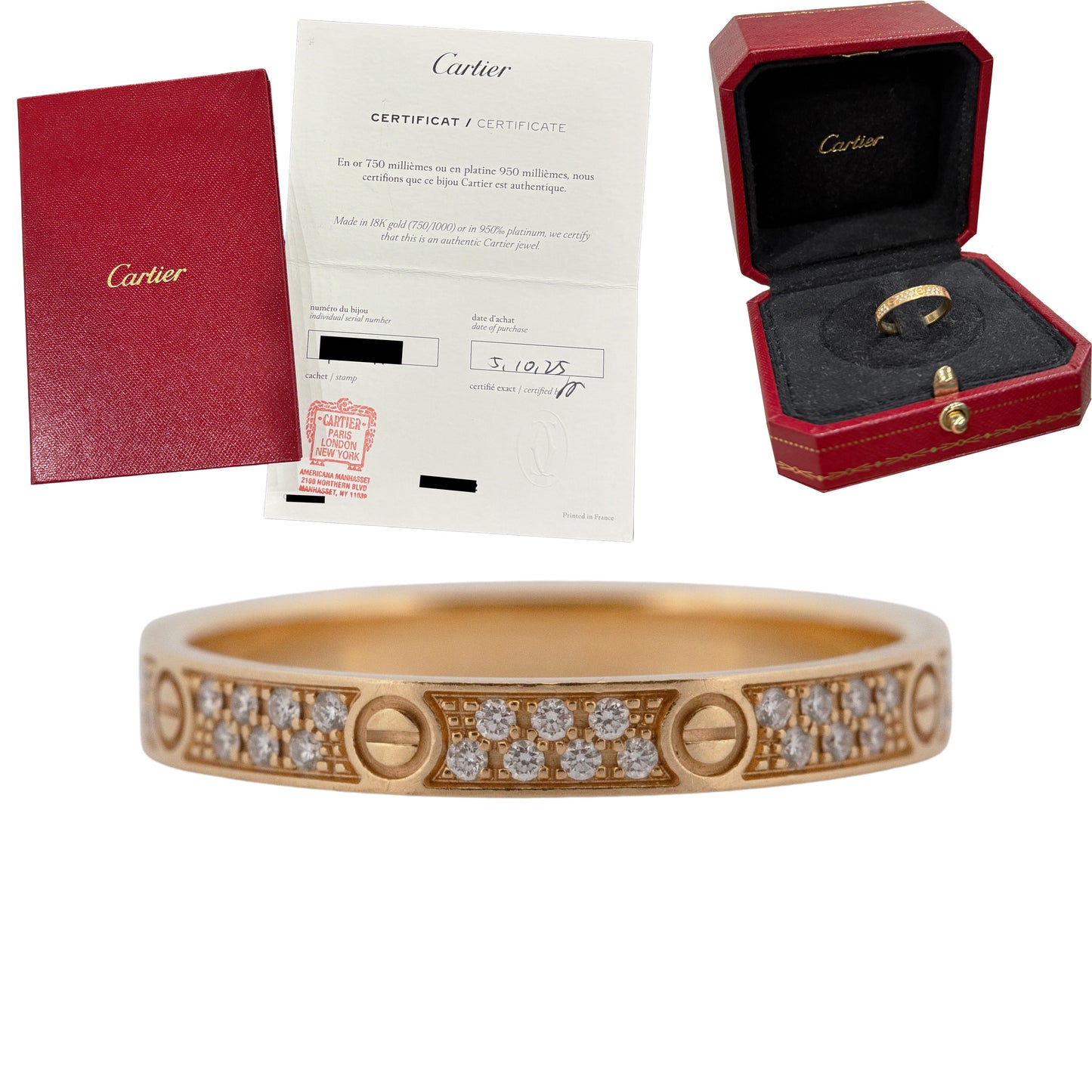 2025 PAPERS Cartier LOVE Ring Paved DIAMOND 18K Yellow Gold Size 51 AU 750 BOX