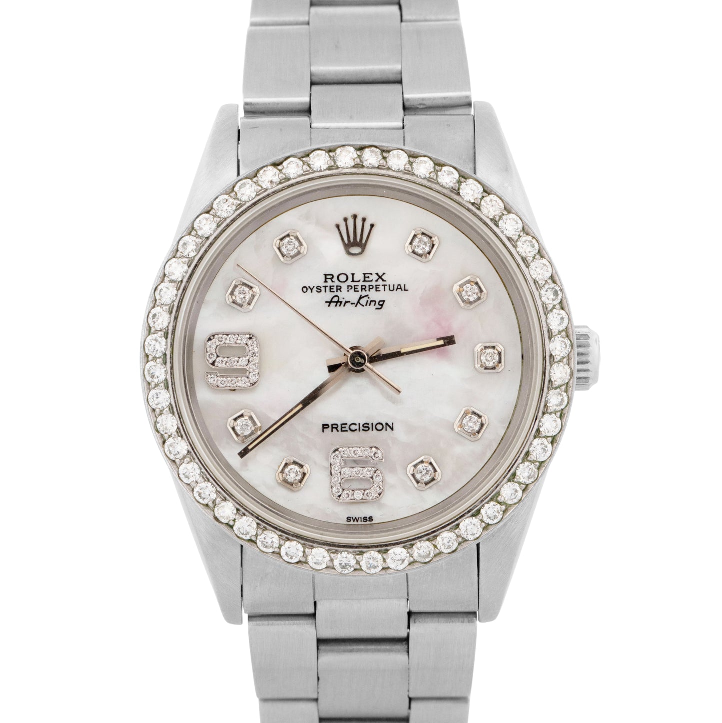 Rolex Air-King Precision Mother of Pearl DIAMOND Bezel Steel 34mm Watch 14000