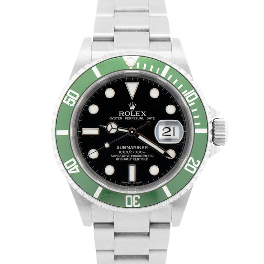 UNPOLISHED Rolex Submariner Date 40mm Kermit Green No-Holes Watch 16610 LV BOX